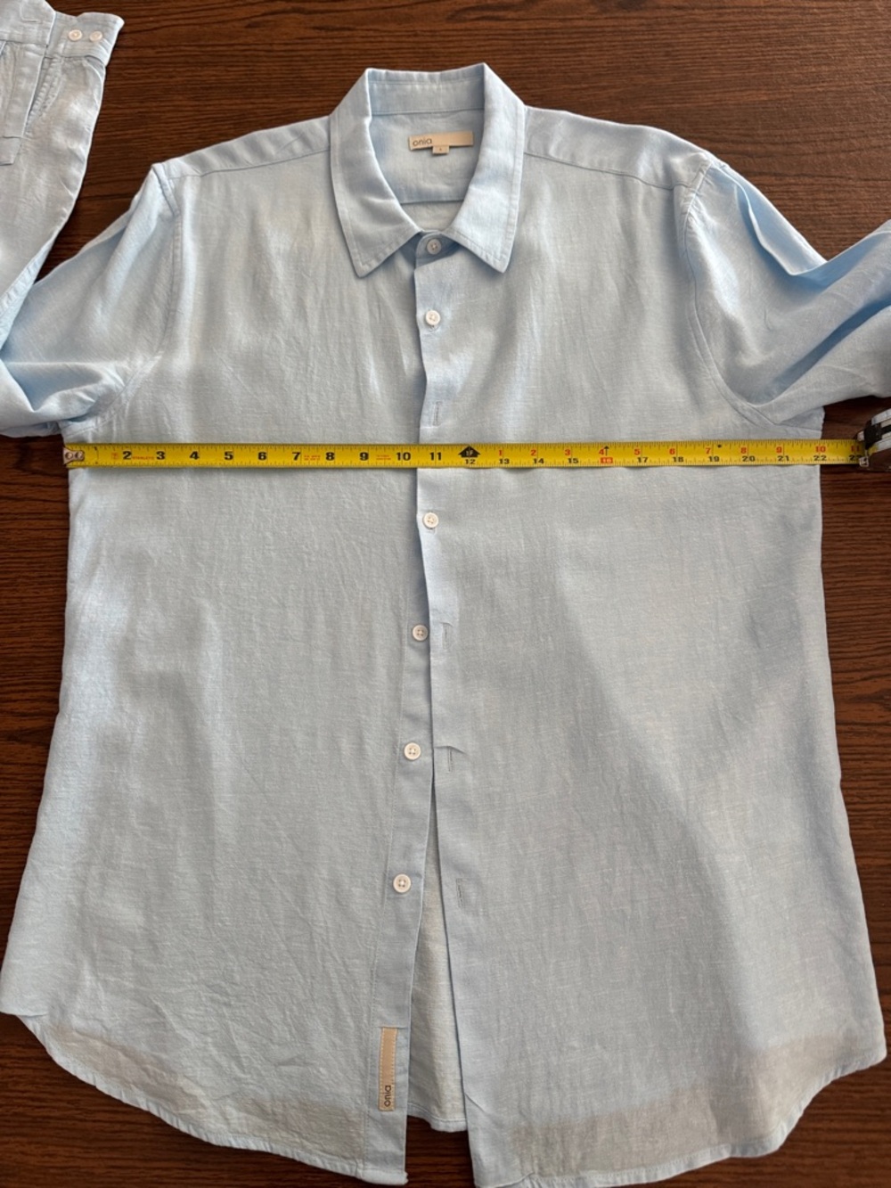 Onia Light Blue Men's Button-Down Linen Blend Shirt.